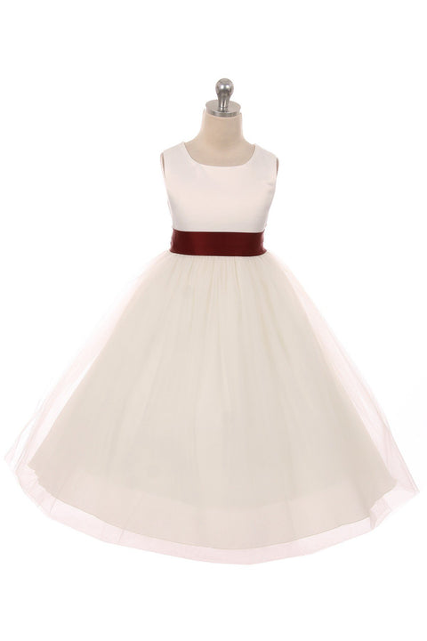 Satin Sash Bow Girl Dress (Ivory Dress)