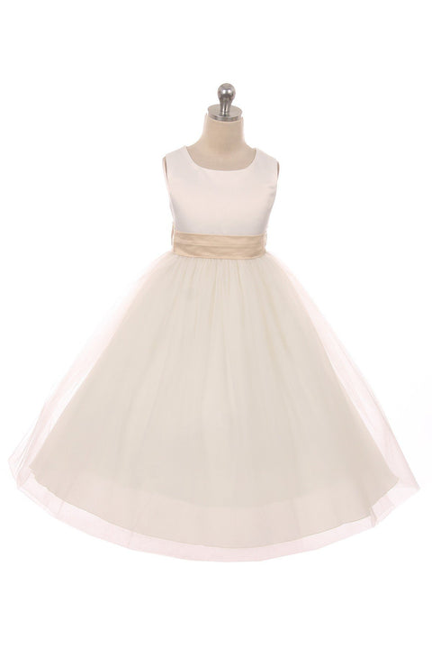 Satin Sash Bow Girl Dress (Ivory Dress)