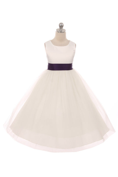 Satin Sash Bow Girl Dress (White Dress)