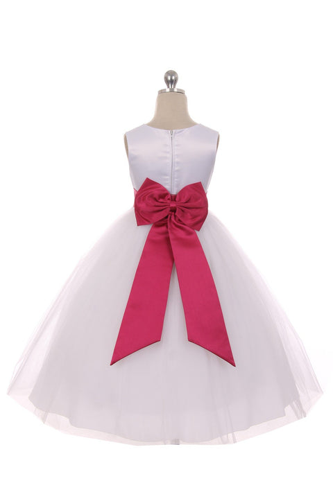 Satin Sash Bow Girl Dress (White Dress)
