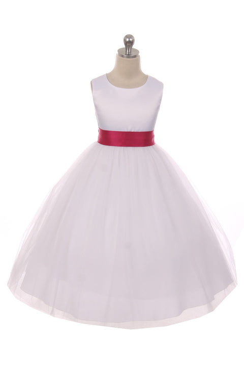 Satin Sash Bow Girl Dress (Ivory Dress)