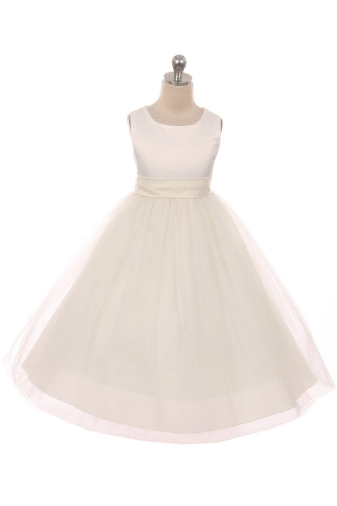 Satin Sash Bow Girl Dress (White Dress)