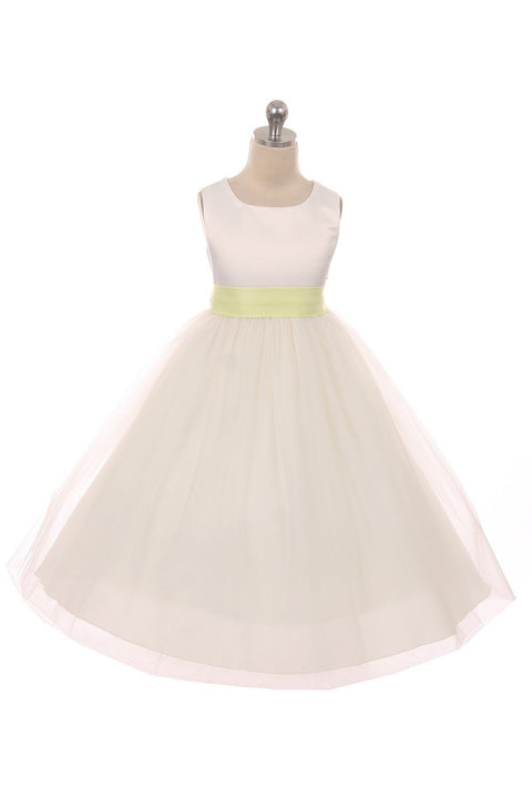 Satin Sash Bow Girl Dress (Ivory Dress)