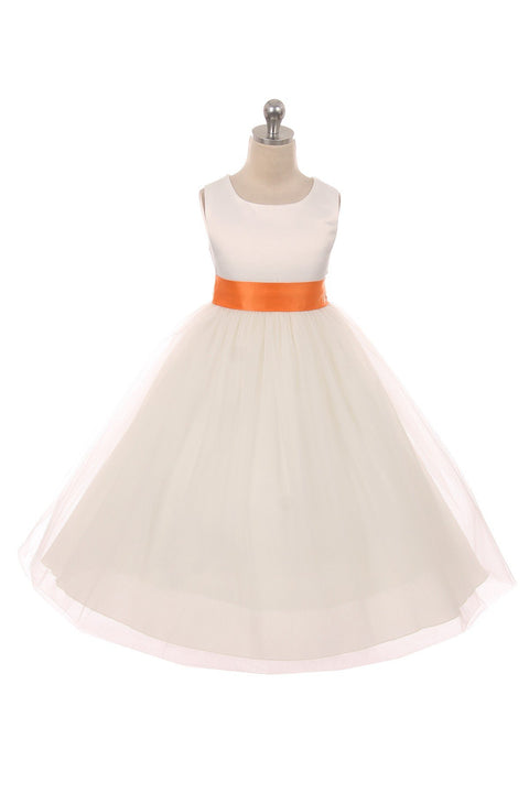 Satin Sash Bow Girl Dress (Ivory Dress)
