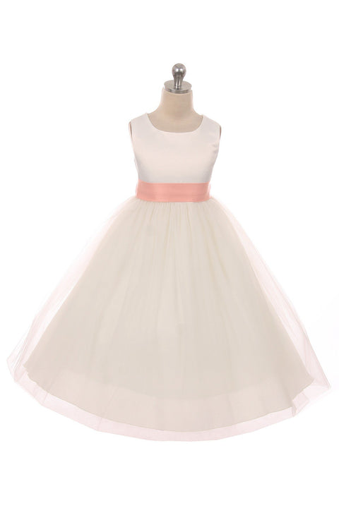 Satin Sash Bow Girl Dress (Ivory Dress)