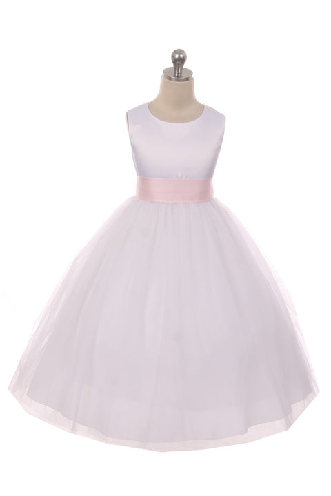 Satin Sash Bow Girl Dress (White Dress)