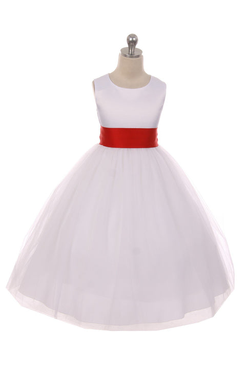 Satin Sash Bow Girl Dress (White Dress)