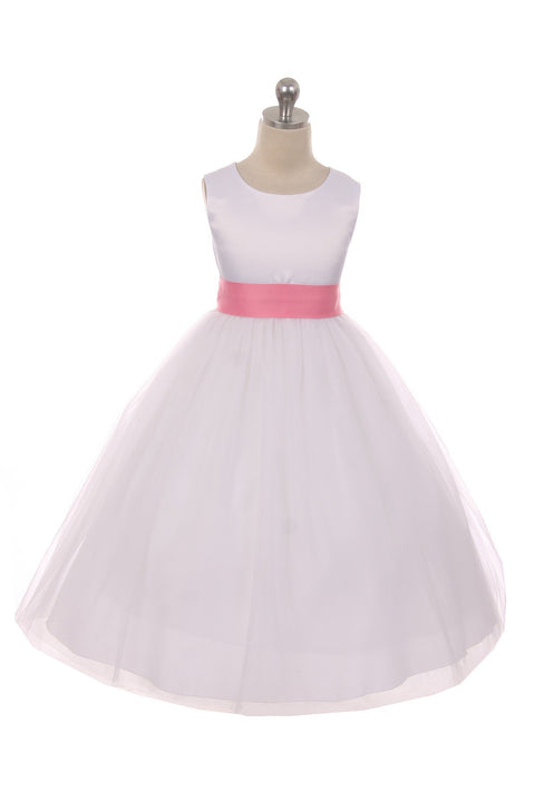 Satin Sash Bow Girl Dress (White Dress)