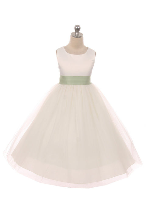 Satin Sash Bow Girl Dress (Ivory Dress)