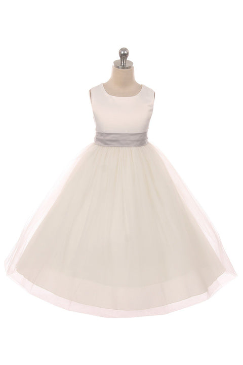 Satin Sash Bow Girl Dress (Ivory Dress)