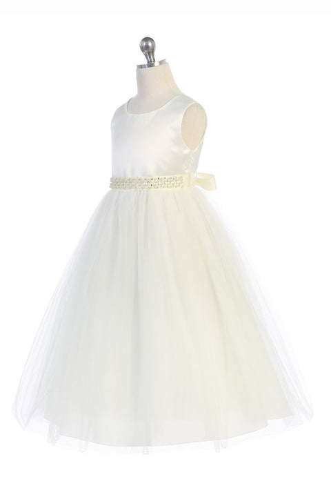Pearl Rhinestone Satin Tulle Dress