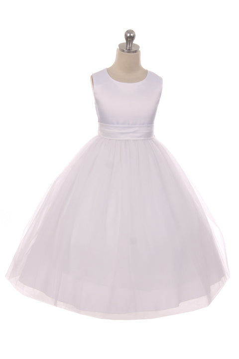 Satin Sash Bow Girl Dress (White Dress)