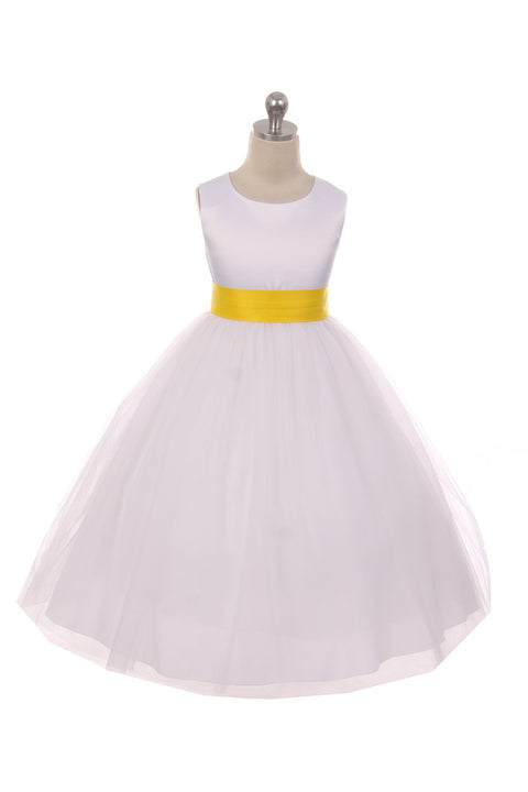Satin Sash Bow Girl Dress (Ivory Dress)