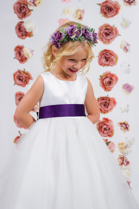 Satin Sash Bow Girl Dress (White Dress)
