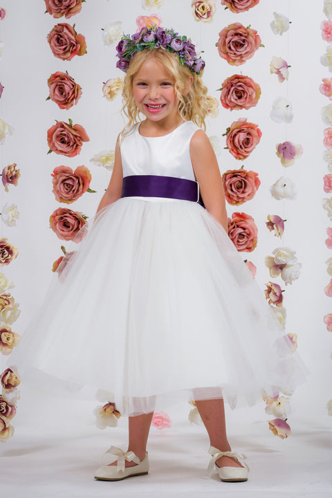 Satin Sash Bow Girl Dress (White Dress)