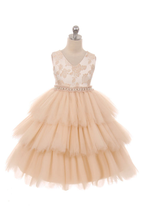 Rose Brocade 10 Layer Illusion Dress