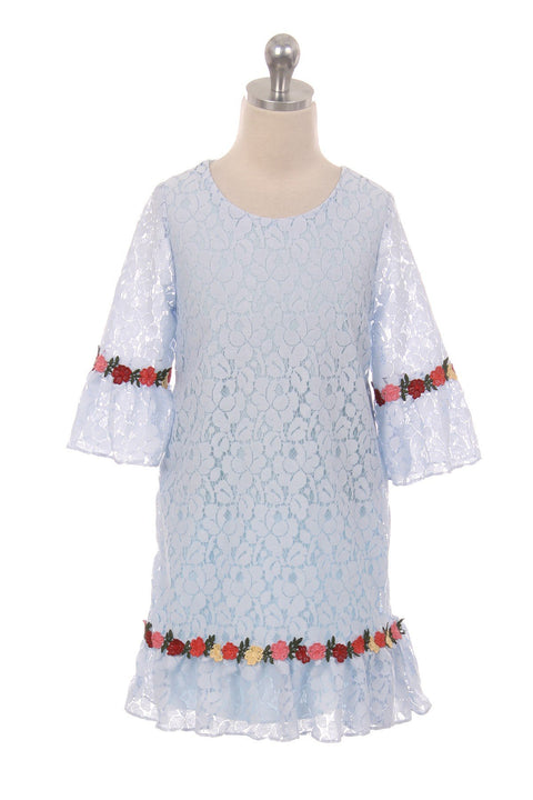 Lace Shift Dress W/ Ruffle Sleeves