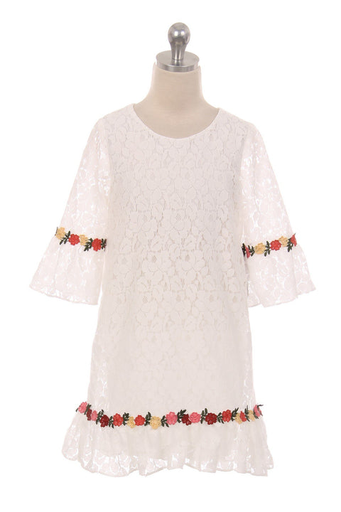 Lace Shift Dress W/ Ruffle Sleeves