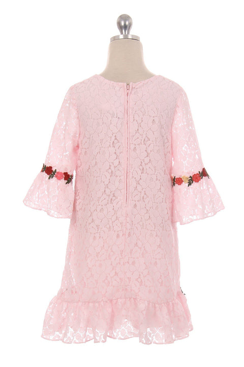 Lace Shift Dress W/ Ruffle Sleeves