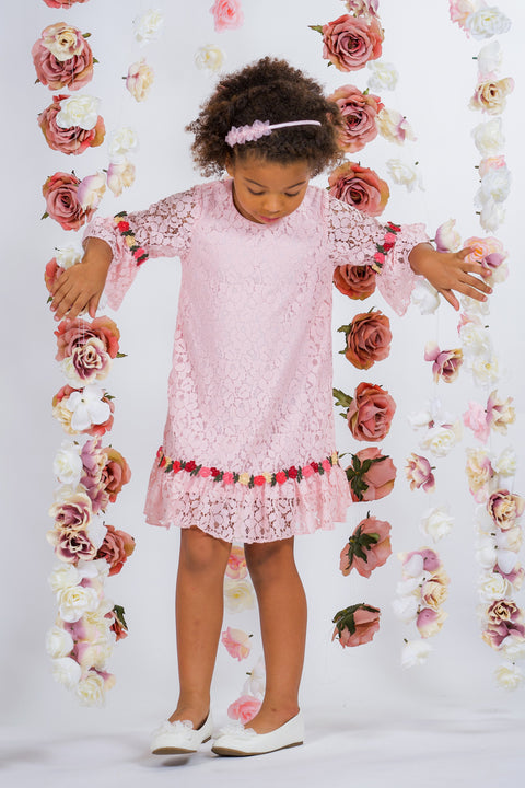 Lace Shift Dress W/ Ruffle Sleeves