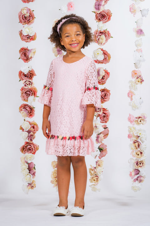 Lace Shift Dress W/ Ruffle Sleeves