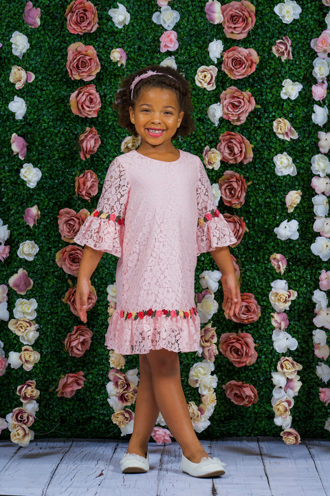 Lace Shift Dress W/ Ruffle Sleeves
