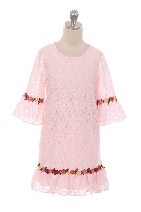 Lace Shift Dress W/ Ruffle Sleeves