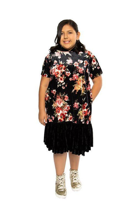 Plus Size Floral Hoodie Ruffle Dress
