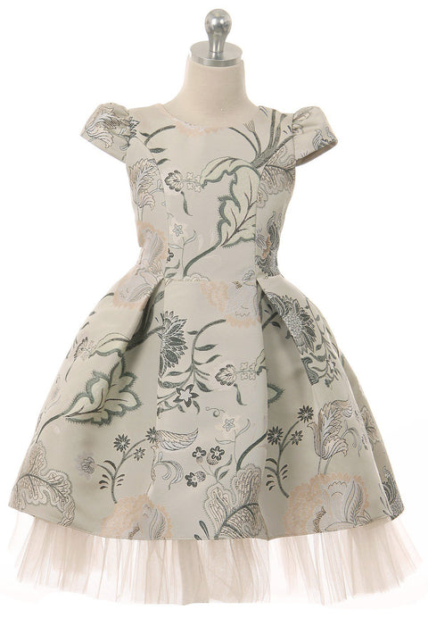 Cap Sleeve Hi-Lo Jacquard Tulle Dress