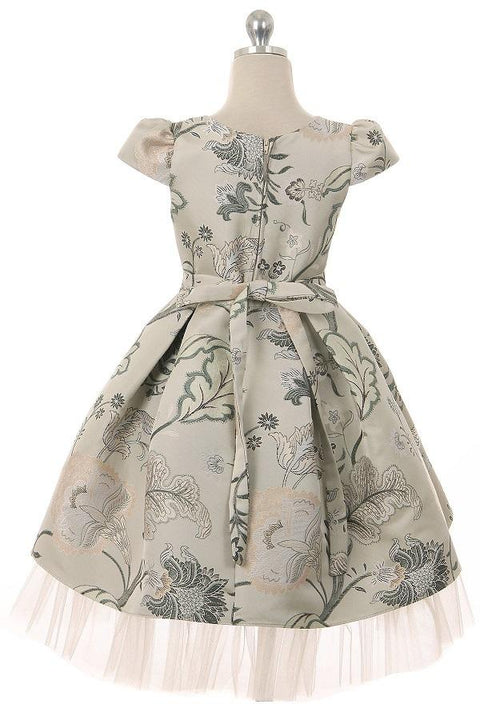 Cap Sleeve Hi-Lo Jacquard Tulle Dress