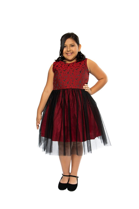 Plus Size Floral Jacquard Tulle Dress