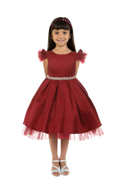 Satin Tulle Sleeve Rhinestone Dress