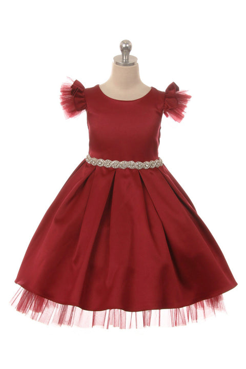 Satin Tulle Sleeve Rhinestone Dress