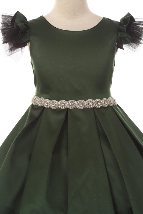 Satin Tulle Sleeve Rhinestone Dress
