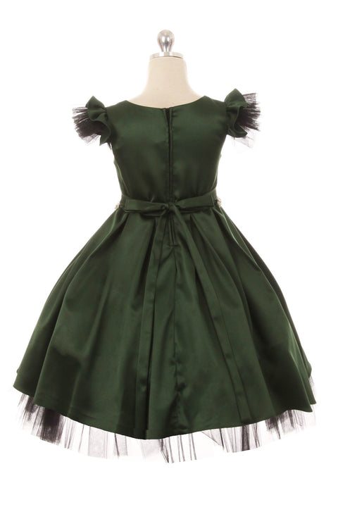 Satin Tulle Sleeve Rhinestone Dress