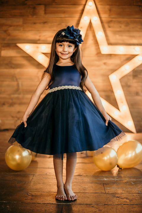 Sleeve Satin Dress w/ Tulle