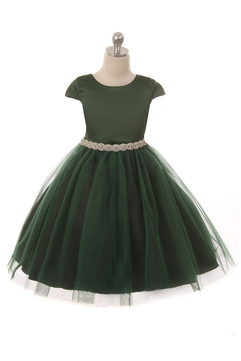 Sleeve Satin Dress w/ Tulle