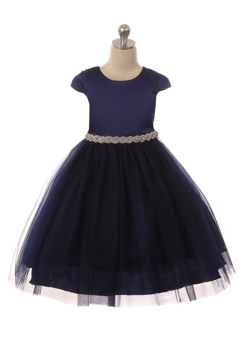 Sleeve Satin Dress w/ Tulle