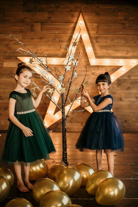 Sleeve Satin Dress w/ Tulle