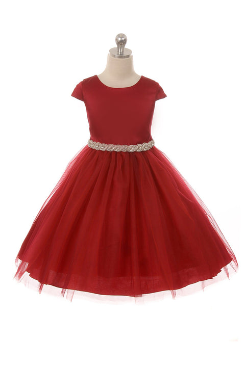 Sleeve Satin Dress w/ Tulle