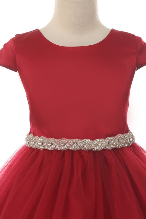 Sleeve Satin Dress w/ Tulle