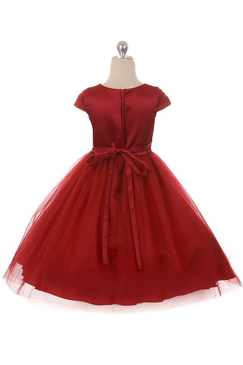 Sleeve Satin Dress w/ Tulle