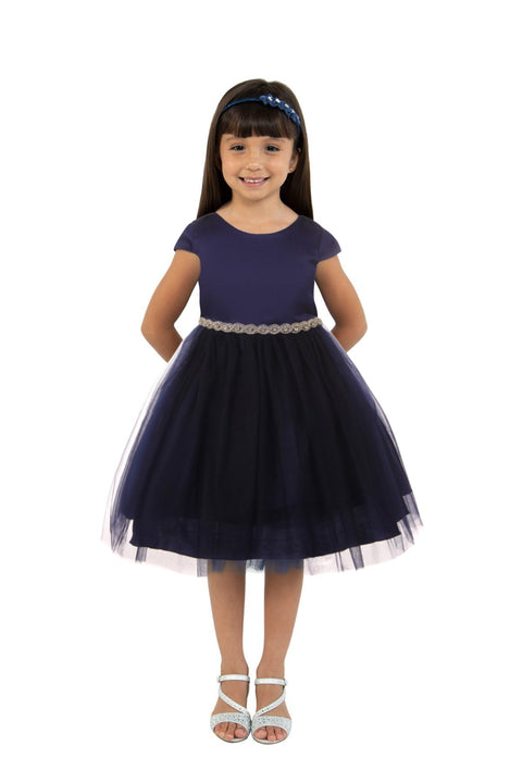Sleeve Satin Dress w/ Tulle