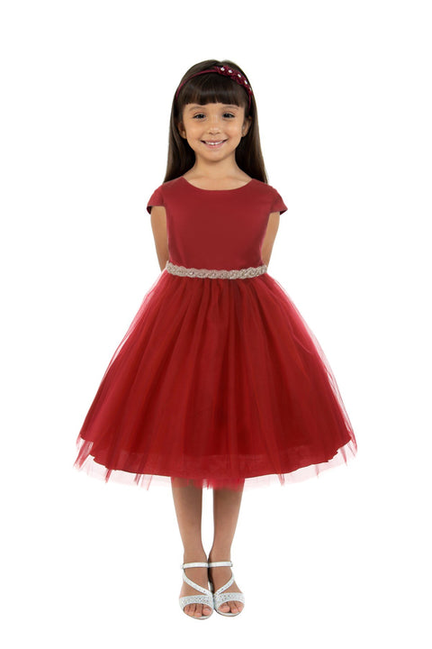 Sleeve Satin Dress w/ Tulle