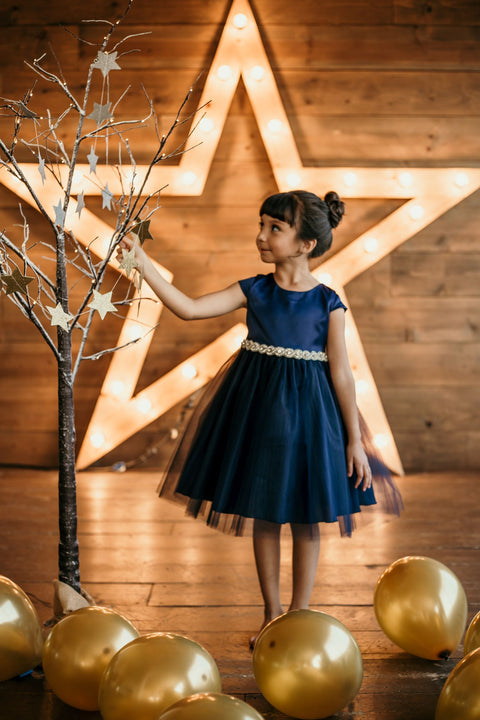 Sleeve Satin Dress w/ Tulle