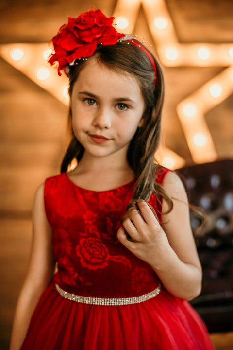 Embossed Floral Velvet Tulle Dress