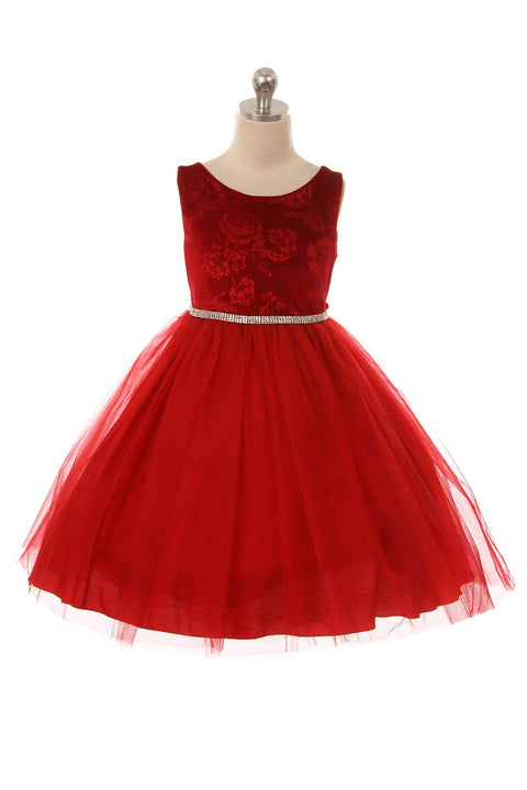 Embossed Floral Velvet Tulle Dress