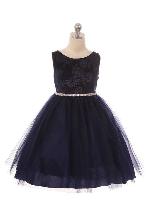Embossed Floral Velvet Tulle Dress