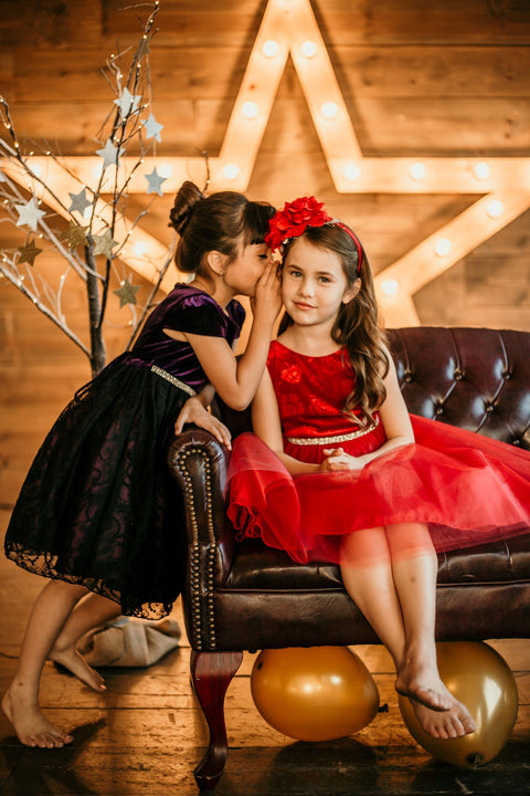 Embossed Floral Velvet Tulle Dress