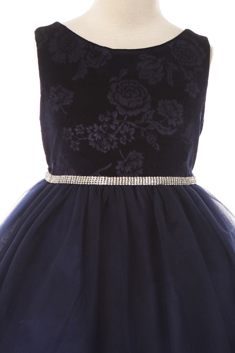 Embossed Floral Velvet Tulle Dress